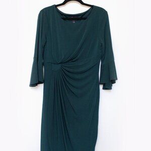 Connected Apparel Women’s Green Ruched Bell Sleeve Cocktail Dress Size 6